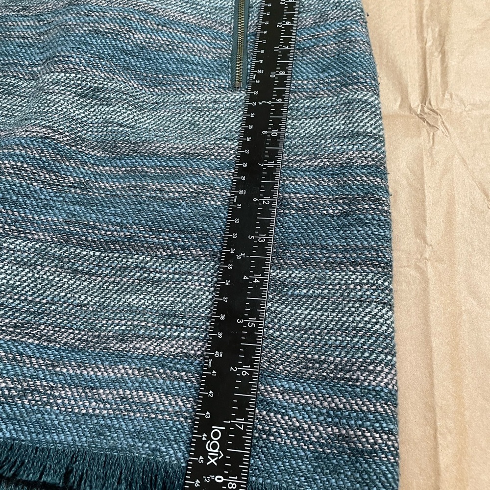 Ann Taylor Loft Womens Tweed Fringe Skirt Size 8 Teal Gray Lined Pockets Zip - Picture 6 of 10